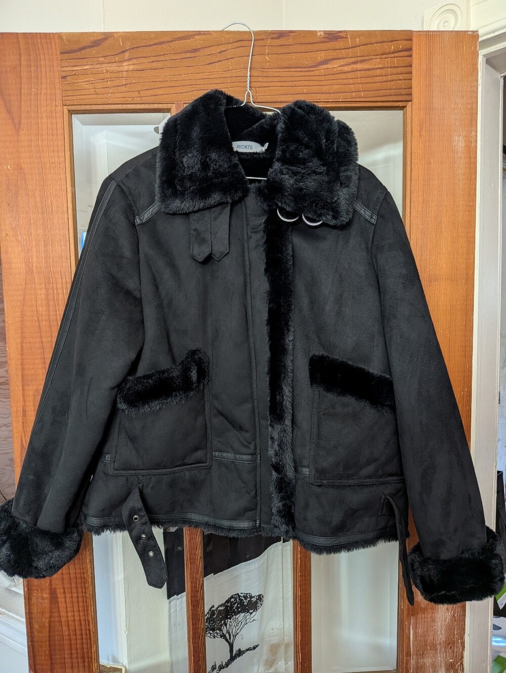 Black Faux Shearling Coat - Women's Cozy Jacket